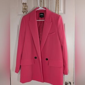 ZARA Hot Pink Tailored Double-Breasted Blazer